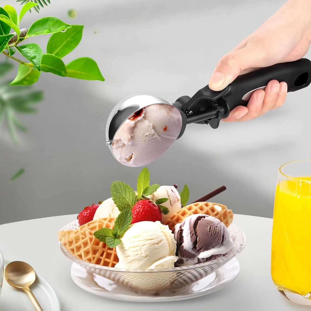Extra Small Cookie Scoop 1 tsp, Professional Stainless Steel Tiny Ice Cream Scoop 25mm, Melon Baller Scoop Good Soft Grips, Quick Trigger Release