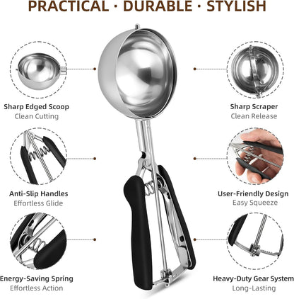 Extra Small Cookie Scoop 1 tsp, Professional Stainless Steel Tiny Ice Cream Scoop 25mm, Melon Baller Scoop Good Soft Grips, Quick Trigger Release
