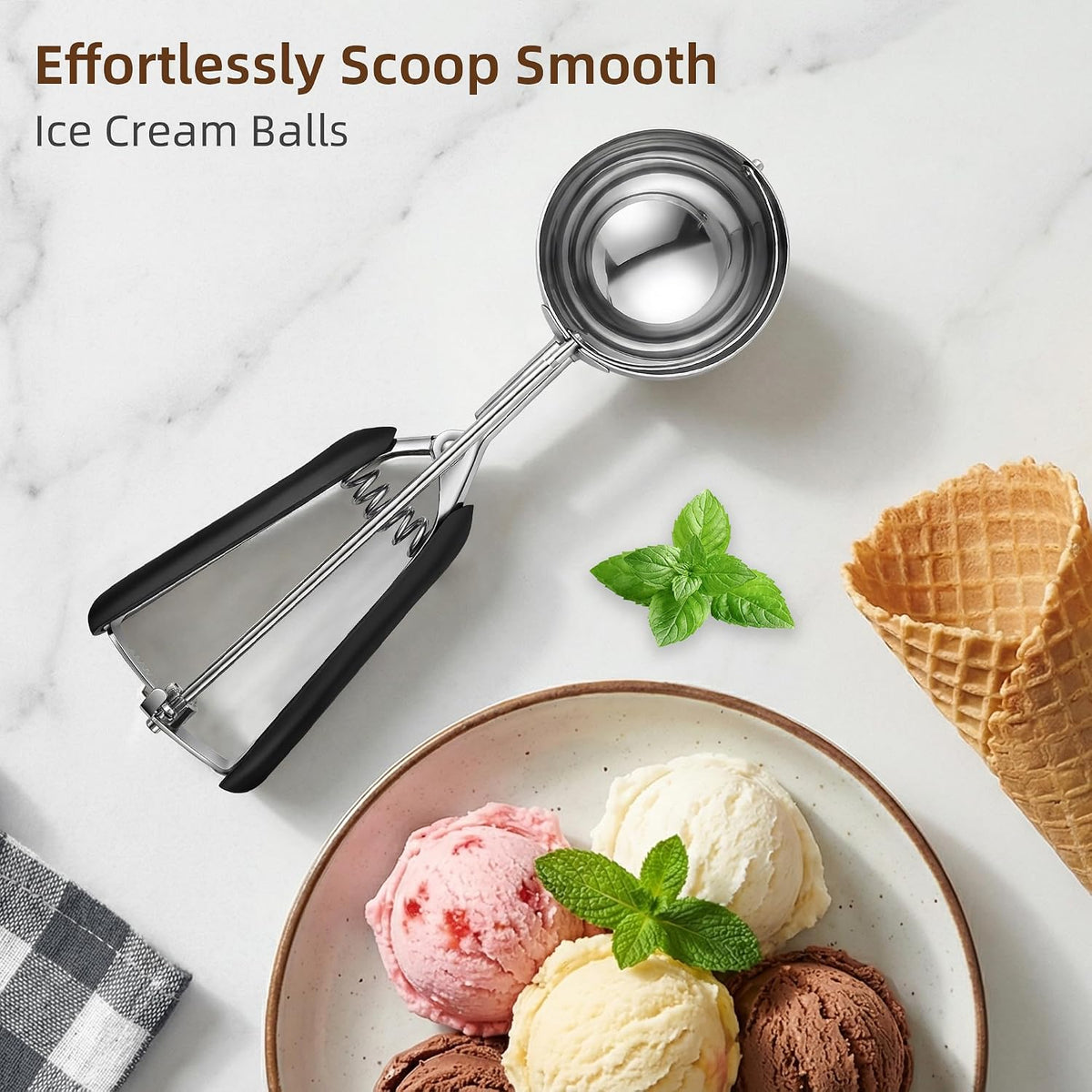 Extra Small Cookie Scoop 1 tsp, Professional Stainless Steel Tiny Ice Cream Scoop 25mm, Melon Baller Scoop Good Soft Grips, Quick Trigger Release