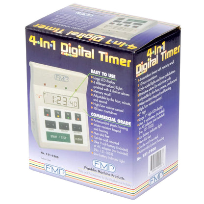 Digital 4 Channel Commercial Kitchen Countdown Timer, Water Resistant, 7-inch Height, White