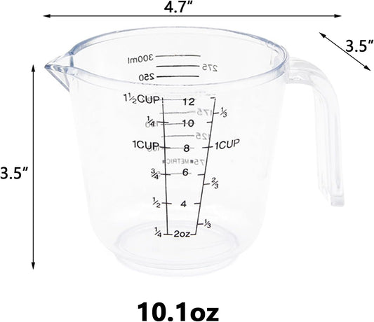 Plastic 1 ½ Cup Measuring Cup Stackable Liquid Measuring Cup with ML and Cups Measures