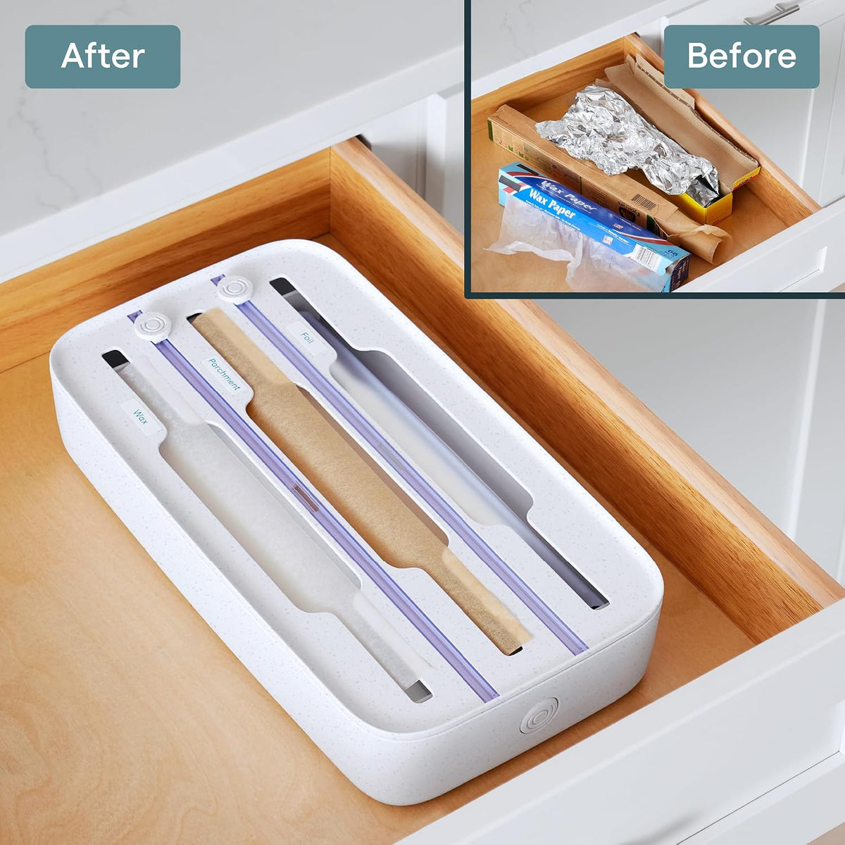 StoraRoll Food Wrap Dispenser 3-in-1, Aluminum Foil Wrap Organizer