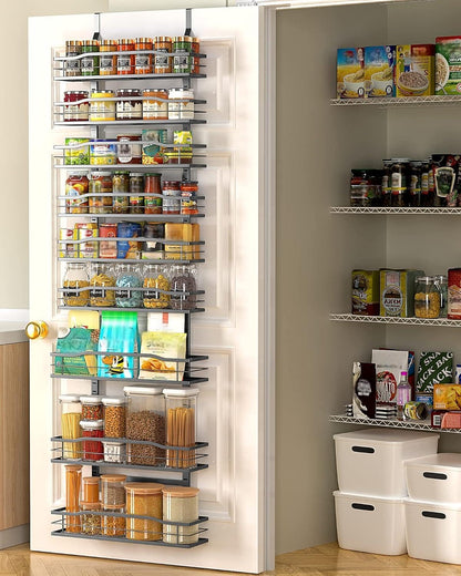 9-Tier Over The Door Pantry Organizer, Pantry Organization and Storage, Black Hanging Basket Wall Spice Rack Seasoning Shelves, Home & Kitchen Bedroom Bathroom House Essentials