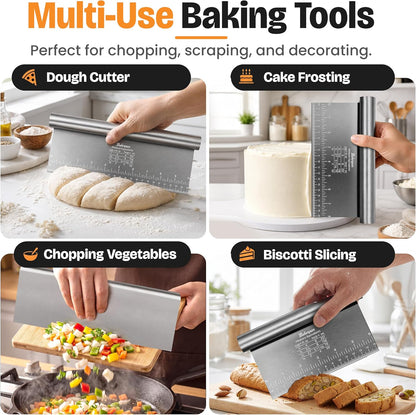 Bakerpan Stainless Steel Heavy Duty Dough Cutter, 3 Size Set - Metal Bench Scraper Kitchen Utensils, Chopper, Pizza and Pastry Cutter Tool, 10, 8, 6 Inch