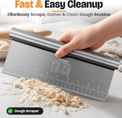 Bakerpan Stainless Steel Heavy Duty Dough Cutter, 3 Size Set - Metal Bench Scraper Kitchen Utensils, Chopper, Pizza and Pastry Cutter Tool, 10, 8, 6 Inch