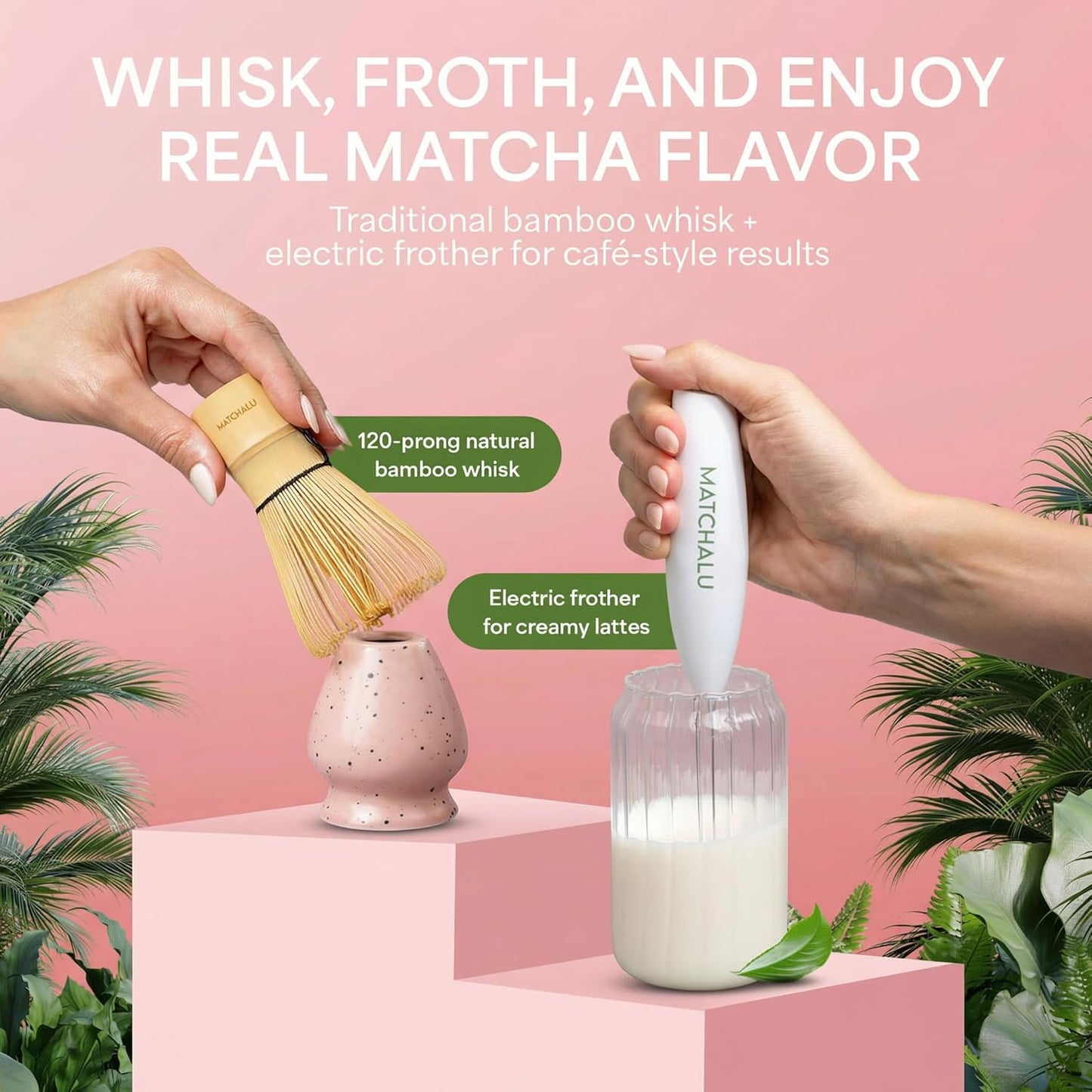 Matcha Whisk Set With Ceramic Matcha Bowl, Bamboo Whisk & Holder, Stainless Steel Spoon & Sifter, Glass Cup & Straw, Electric Frother, Storage Bag - Gift for Matcha Lovers (Premium 9-Piece Set White)