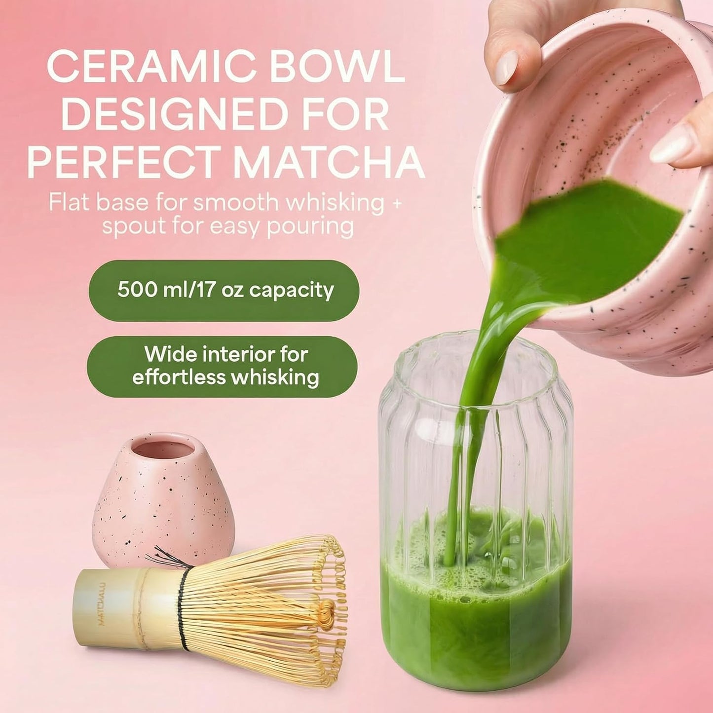 Matcha Whisk Set With Ceramic Matcha Bowl, Bamboo Whisk & Holder, Stainless Steel Spoon & Sifter, Glass Cup & Straw, Electric Frother, Storage Bag - Gift for Matcha Lovers (Premium 9-Piece Set White)