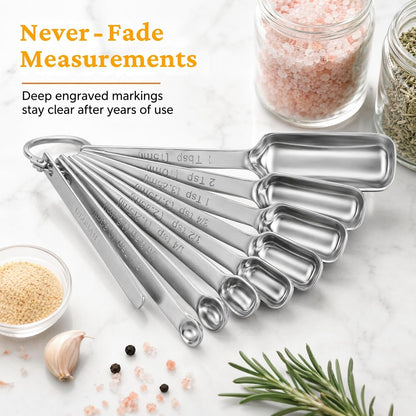 21 Pieces Measuring Cups and Spoons Set - Includes 7 Stainless Steel Measuring Cups, 8 Rectangular & 5 Mini Measuring Spoons with Leveler Fits Spice Jars, Ideal for Dry and Liquid Ingredients