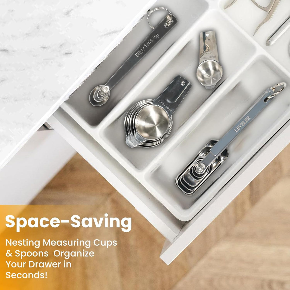 21 Pieces Measuring Cups and Spoons Set - Includes 7 Stainless Steel Measuring Cups, 8 Rectangular & 5 Mini Measuring Spoons with Leveler Fits Spice Jars, Ideal for Dry and Liquid Ingredients