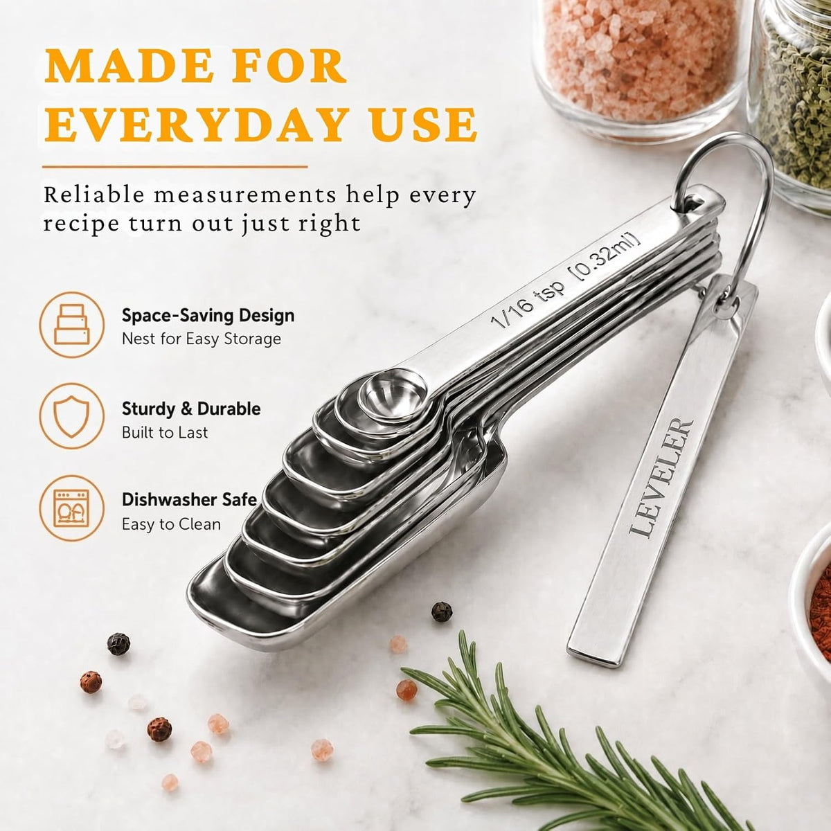 21 Pieces Measuring Cups and Spoons Set - Includes 7 Stainless Steel Measuring Cups, 8 Rectangular & 5 Mini Measuring Spoons with Leveler Fits Spice Jars, Ideal for Dry and Liquid Ingredients
