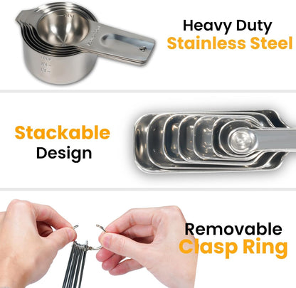 21 Pieces Measuring Cups and Spoons Set - Includes 7 Stainless Steel Measuring Cups, 8 Rectangular & 5 Mini Measuring Spoons with Leveler Fits Spice Jars, Ideal for Dry and Liquid Ingredients