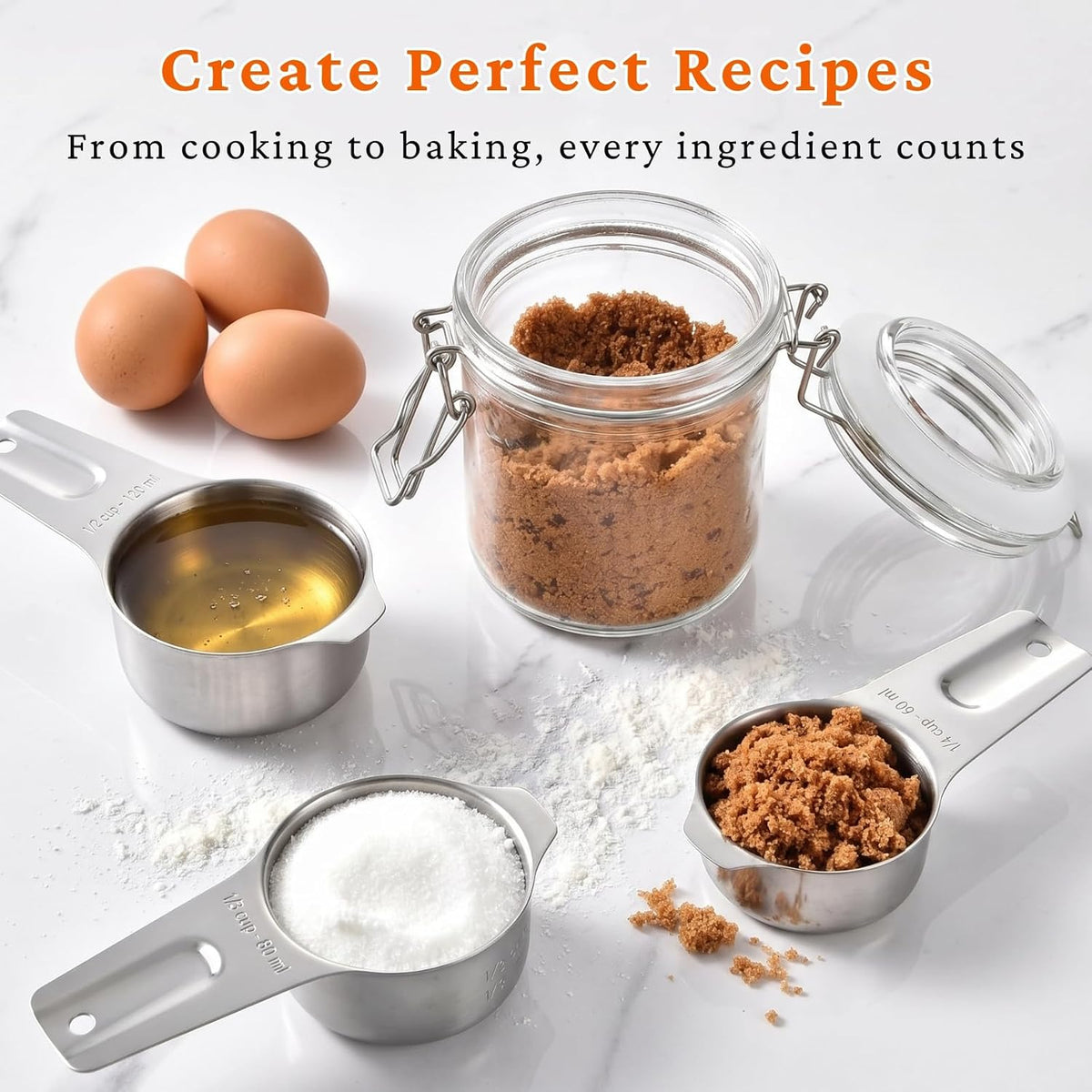 21 Pieces Measuring Cups and Spoons Set - Includes 7 Stainless Steel Measuring Cups, 8 Rectangular & 5 Mini Measuring Spoons with Leveler Fits Spice Jars, Ideal for Dry and Liquid Ingredients