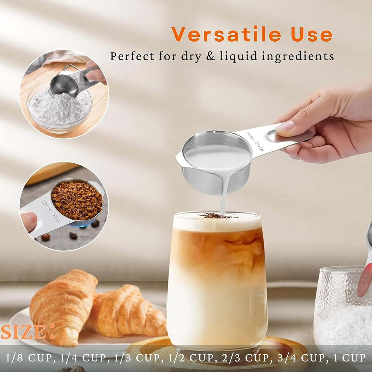 21 Pieces Measuring Cups and Spoons Set - Includes 7 Stainless Steel Measuring Cups, 8 Rectangular & 5 Mini Measuring Spoons with Leveler Fits Spice Jars, Ideal for Dry and Liquid Ingredients
