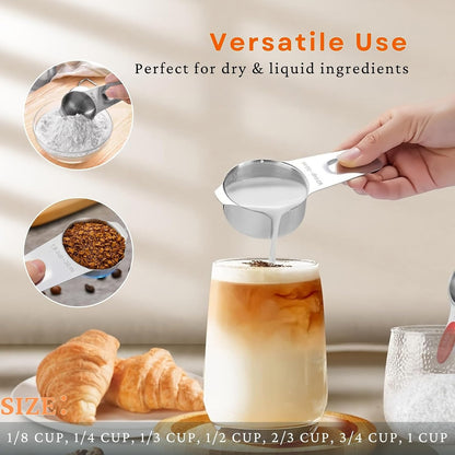 21 Pieces Measuring Cups and Spoons Set - Includes 7 Stainless Steel Measuring Cups, 8 Rectangular & 5 Mini Measuring Spoons with Leveler Fits Spice Jars, Ideal for Dry and Liquid Ingredients