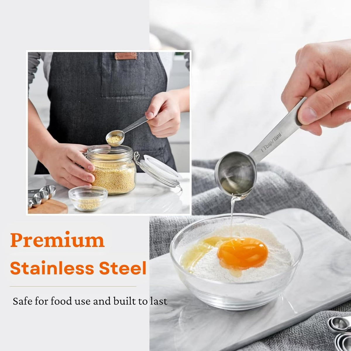 21 Pieces Measuring Cups and Spoons Set - Includes 7 Stainless Steel Measuring Cups, 8 Rectangular & 5 Mini Measuring Spoons with Leveler Fits Spice Jars, Ideal for Dry and Liquid Ingredients