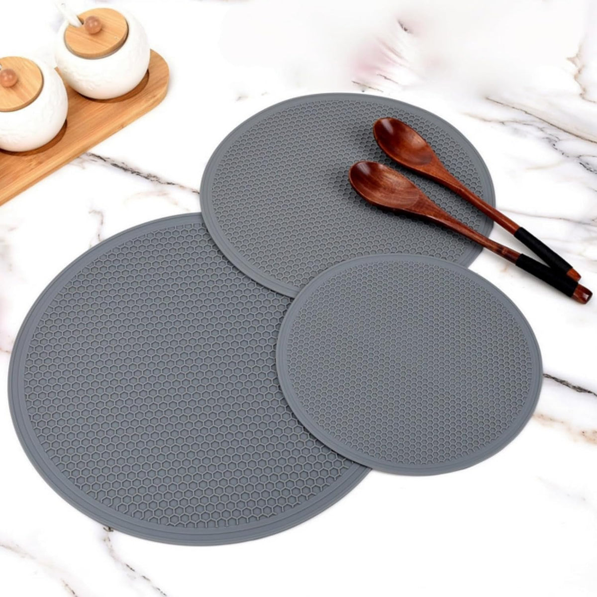 3 PCS Silicone Microwave Mat Heat Resistant Multifunctional Mat(8 10 12 Inch),Trivet,Splatter Guard,Pot Holder,Baking,Silicone Draining Mat,Place Mat,Dishwasher Safe(Gray)
