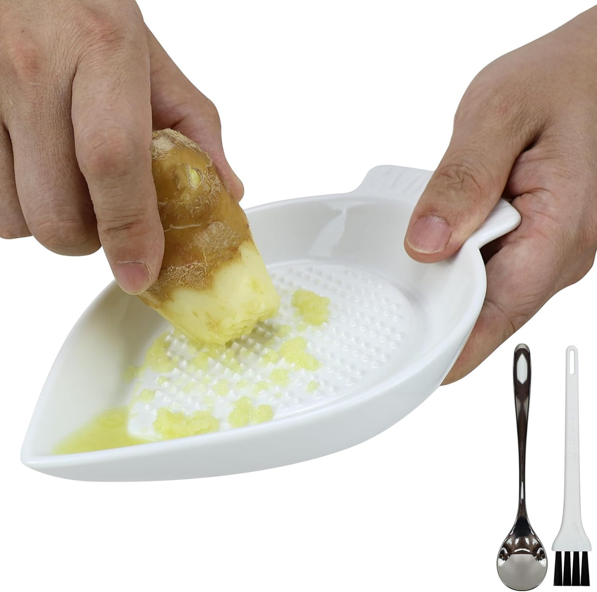 Ceramic Grater Plate Grinding Dish with Spoon and Brushes