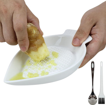 Ceramic Grater Plate Grinding Dish with Spoon and Brushes
