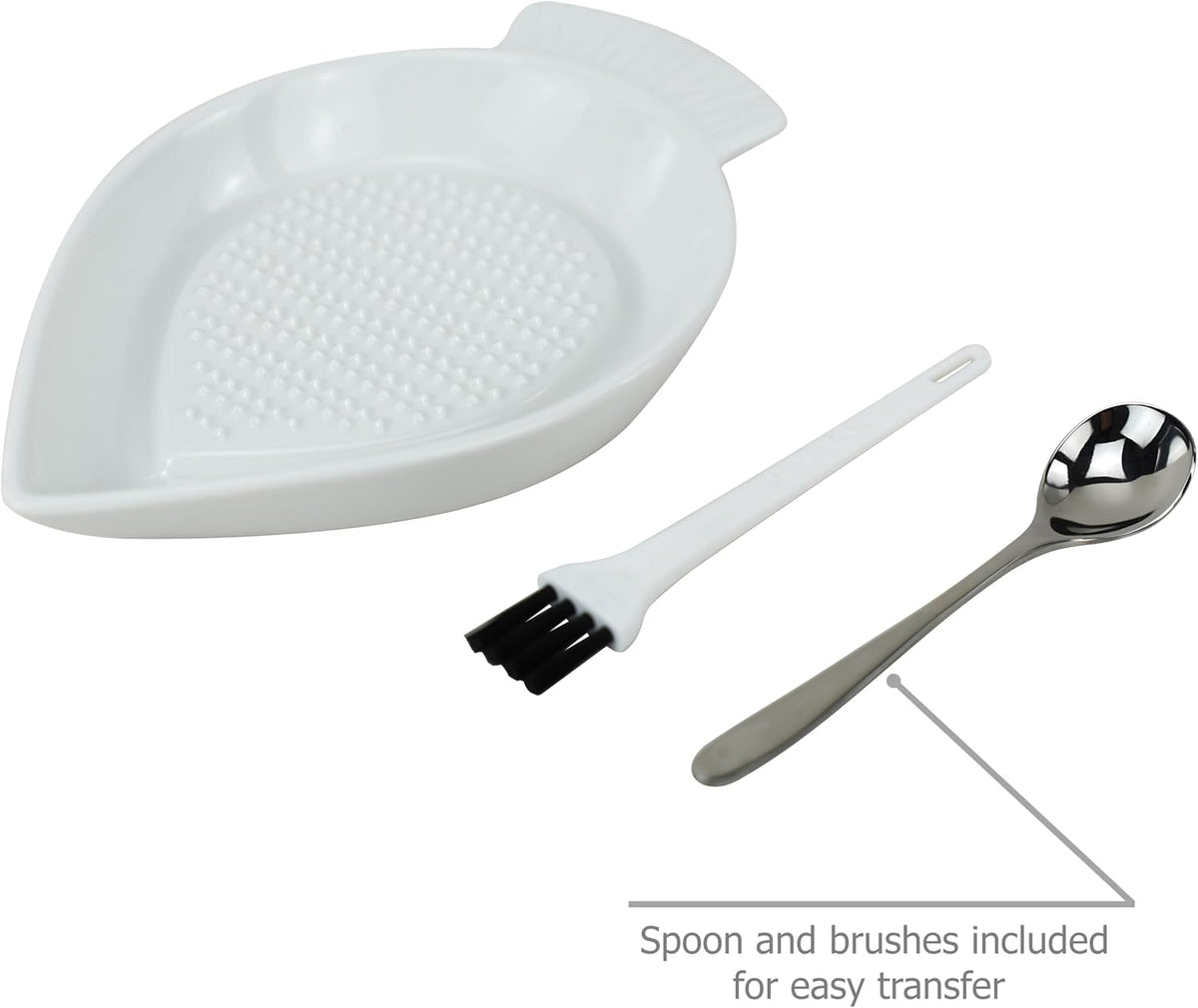 Ceramic Grater Plate Grinding Dish with Spoon and Brushes
