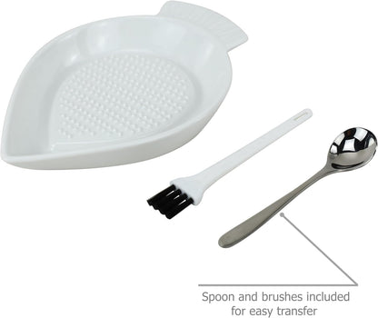 Ceramic Grater Plate Grinding Dish with Spoon and Brushes