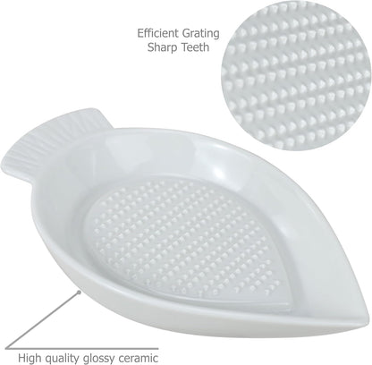 Ceramic Grater Plate Grinding Dish with Spoon and Brushes