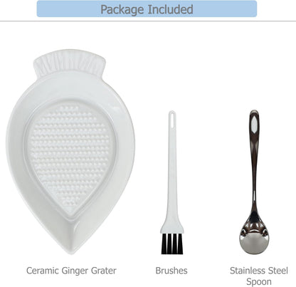 Ceramic Grater Plate Grinding Dish with Spoon and Brushes