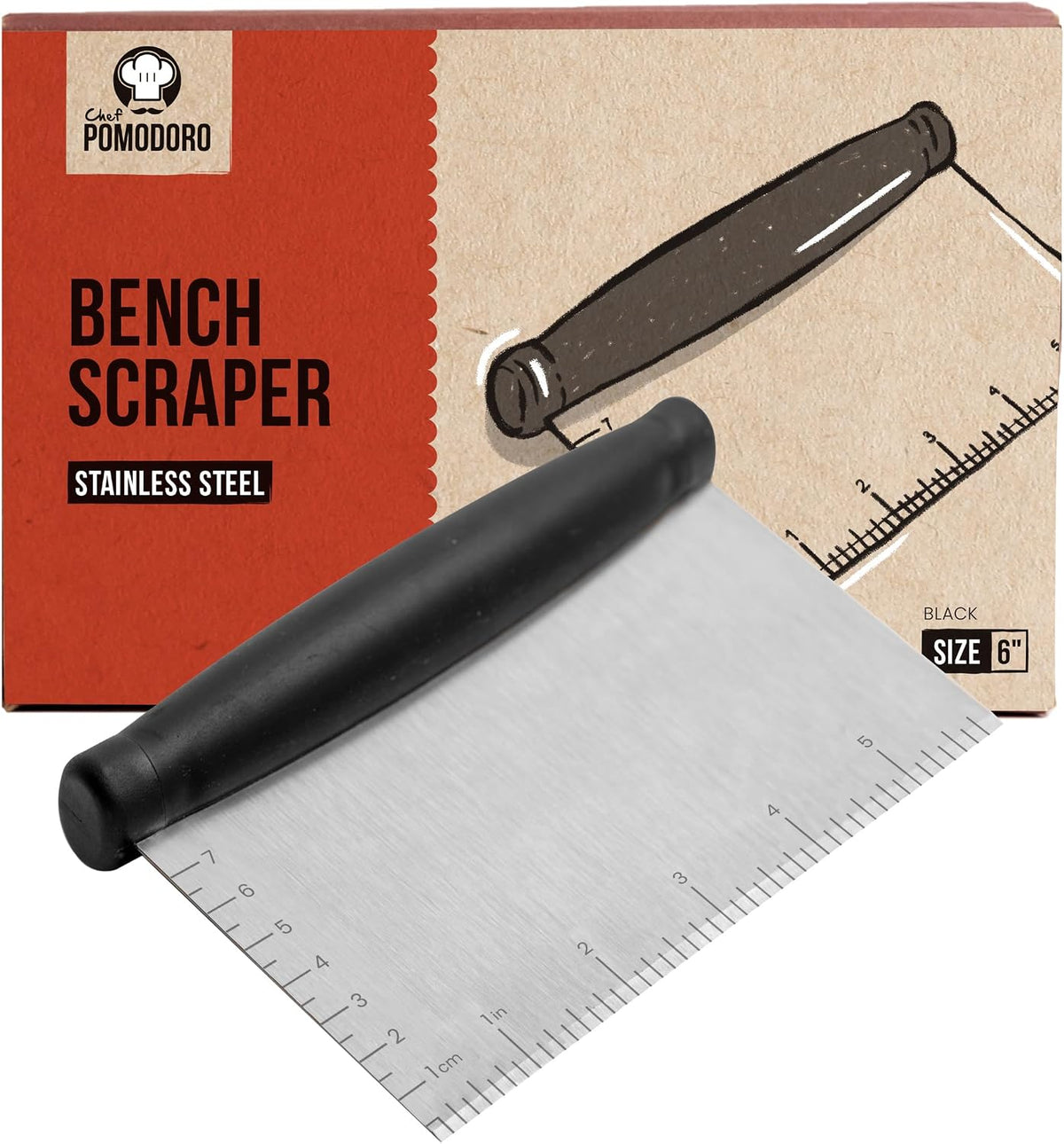 Stainless Steel Bench Scraper, Pizza Dough Cutter, 6 inch