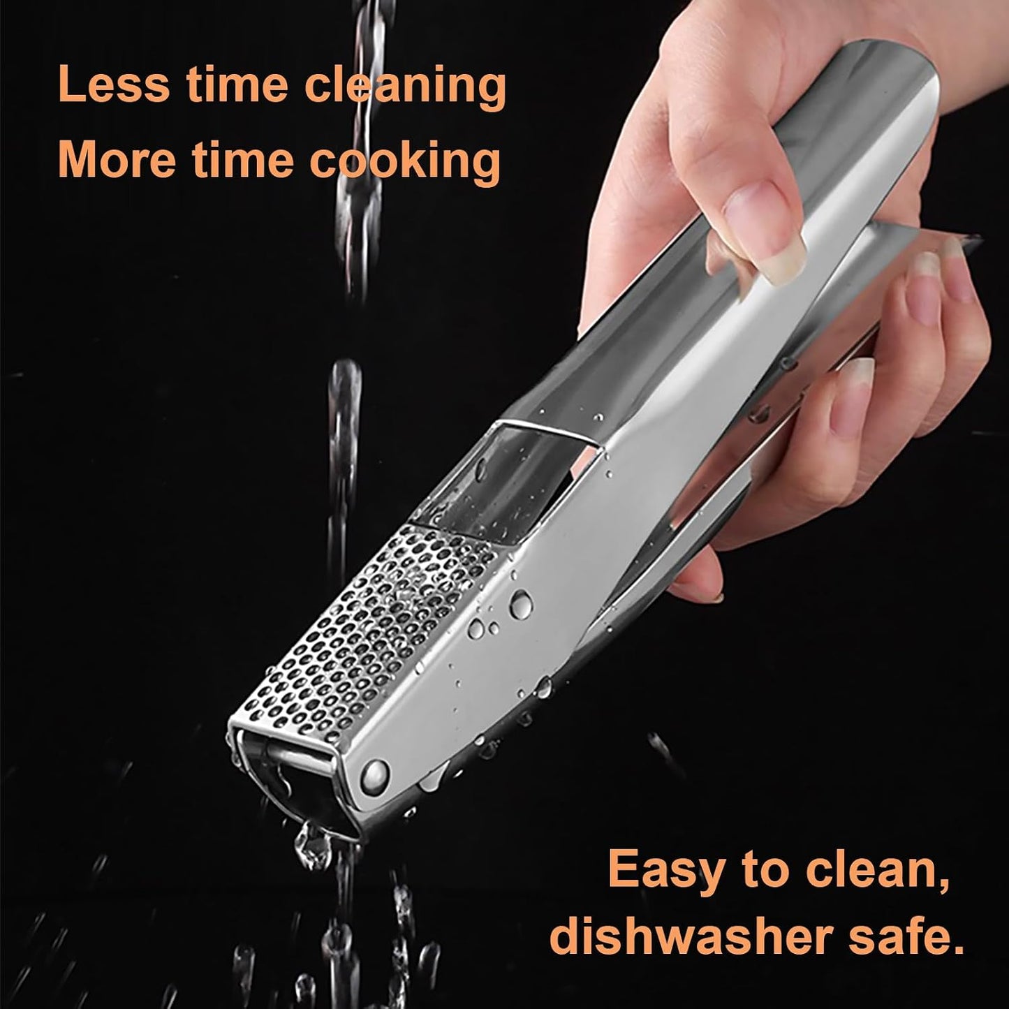 Stainless Steel Garlic Press, Garlic Crusher, Dishwasher Safe | 304 stainless steel, no peeling, ergonomic handles, 5 cm chamber