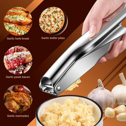 Stainless Steel Garlic Press, Garlic Crusher, Dishwasher Safe | 304 stainless steel, no peeling, ergonomic handles, 5 cm chamber