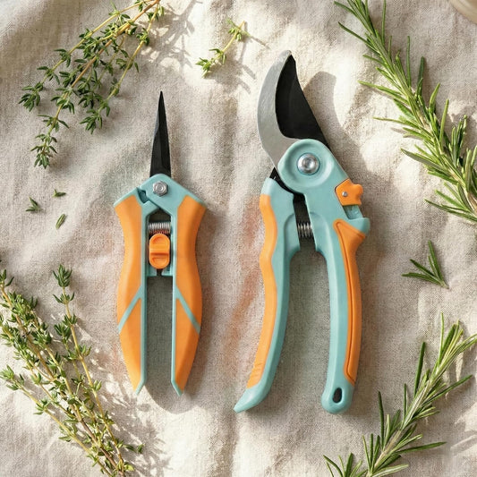 Pruning Shears 2-Pack — 8" Bypass Hand Pruner & 6.25" Precision Snips, SK5 Steel Blades with Non-Stick Coating, Lightweight Garden Shears for Roses, Flowers & Shrubs, Blue