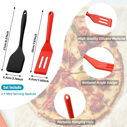 Mini Silicone Brownie Serving Spatula Set Flexible Non Stick Serve Turner Heat Resistant Cooking Spatula for Flip Eggs Crepe Steak Pizza Kitchen Utensil (Red, Black)