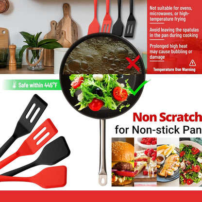 Mini Silicone Brownie Serving Spatula Set Flexible Non Stick Serve Turner Heat Resistant Cooking Spatula for Flip Eggs Crepe Steak Pizza Kitchen Utensil (Red, Black)