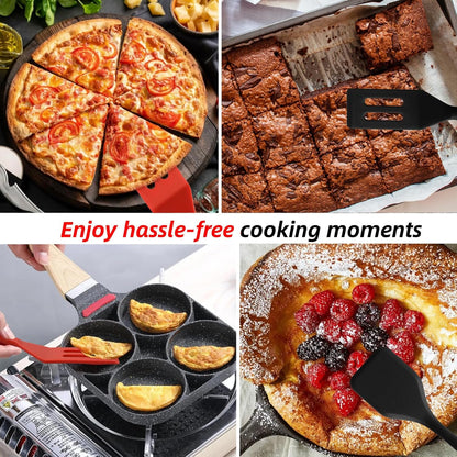 Mini Silicone Brownie Serving Spatula Set Flexible Non Stick Serve Turner Heat Resistant Cooking Spatula for Flip Eggs Crepe Steak Pizza Kitchen Utensil (Red, Black)