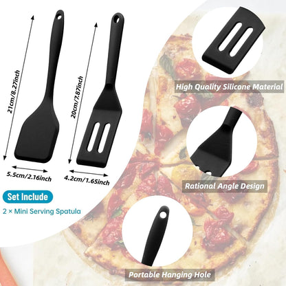 Mini Silicone Brownie Serving Spatula Set Flexible Non Stick Serve Turner Heat Resistant Cooking Spatula for Flip Eggs Crepe Steak Pizza Kitchen Utensil (Red, Black)