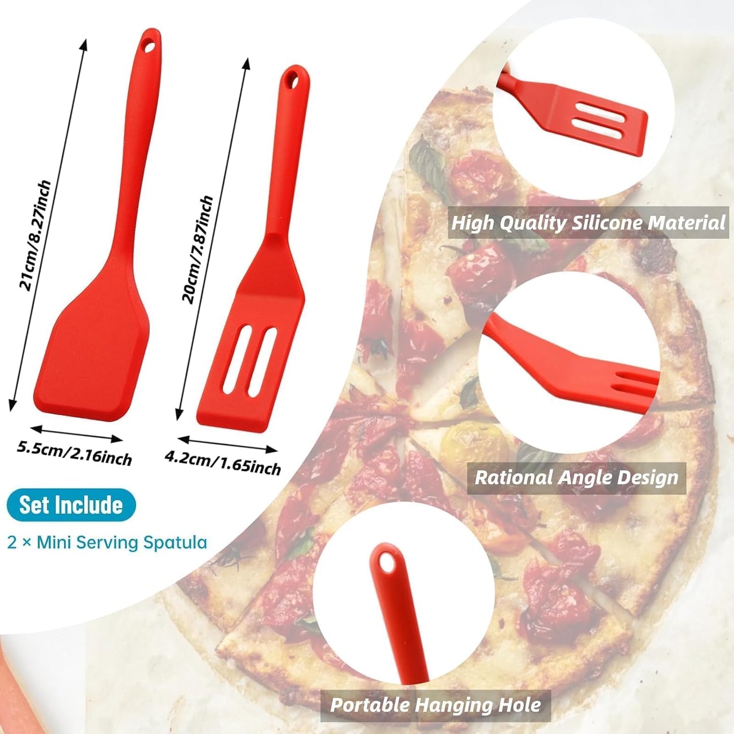 Mini Silicone Brownie Serving Spatula Set Flexible Non Stick Serve Turner Heat Resistant Cooking Spatula for Flip Eggs Crepe Steak Pizza Kitchen Utensil (Red, Black)