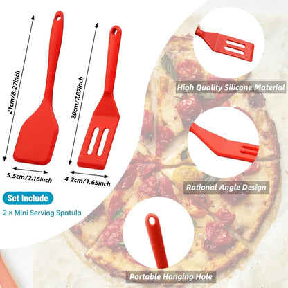 Mini Silicone Brownie Serving Spatula Set Flexible Non Stick Serve Turner Heat Resistant Cooking Spatula for Flip Eggs Crepe Steak Pizza Kitchen Utensil (Red, Black)