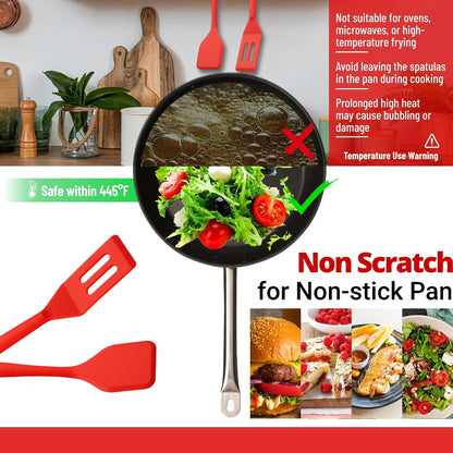 Mini Silicone Brownie Serving Spatula Set Flexible Non Stick Serve Turner Heat Resistant Cooking Spatula for Flip Eggs Crepe Steak Pizza Kitchen Utensil (Red, Black)