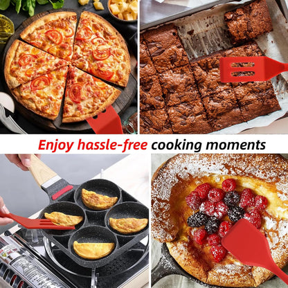 Mini Silicone Brownie Serving Spatula Set Flexible Non Stick Serve Turner Heat Resistant Cooking Spatula for Flip Eggs Crepe Steak Pizza Kitchen Utensil (Red, Black)