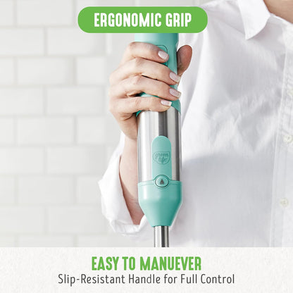 500-Watt Immersion Electric Handheld Stick Blender with Stainless Steel Blades, Whisk, Frother, Measuring Cup and Lid, Soups, Puree, Cake, Multi-Speed Control, Portable, Turquoise