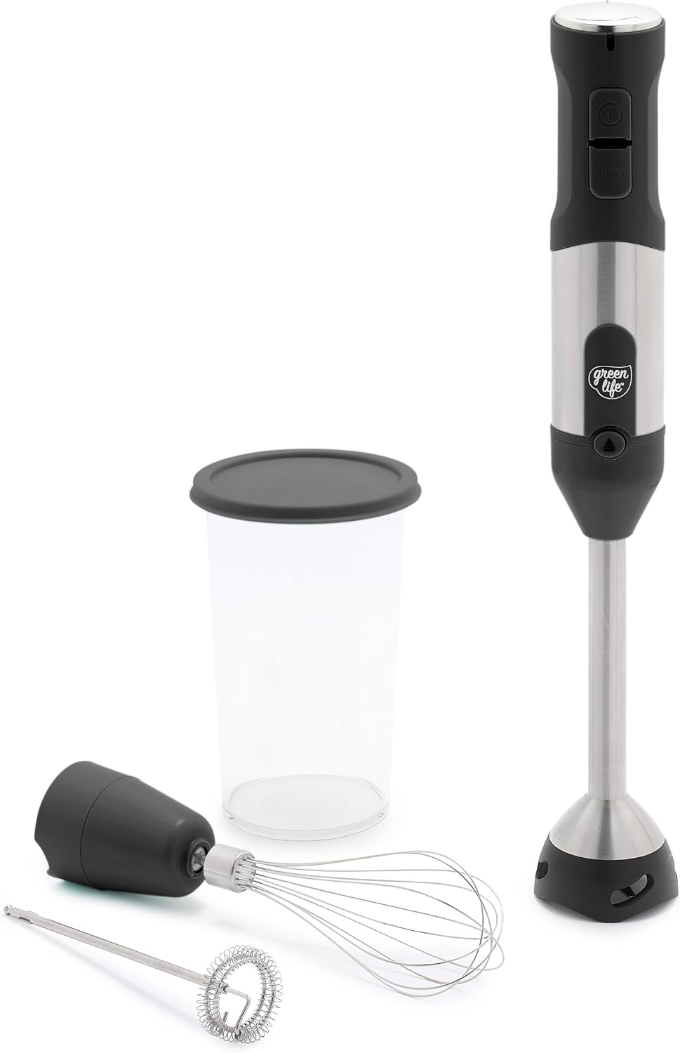 500-Watt Immersion Electric Handheld Stick Blender with Stainless Steel Blades, Whisk, Frother, Measuring Cup and Lid, Soups, Puree, Cake, Multi-Speed Control, Portable, Turquoise