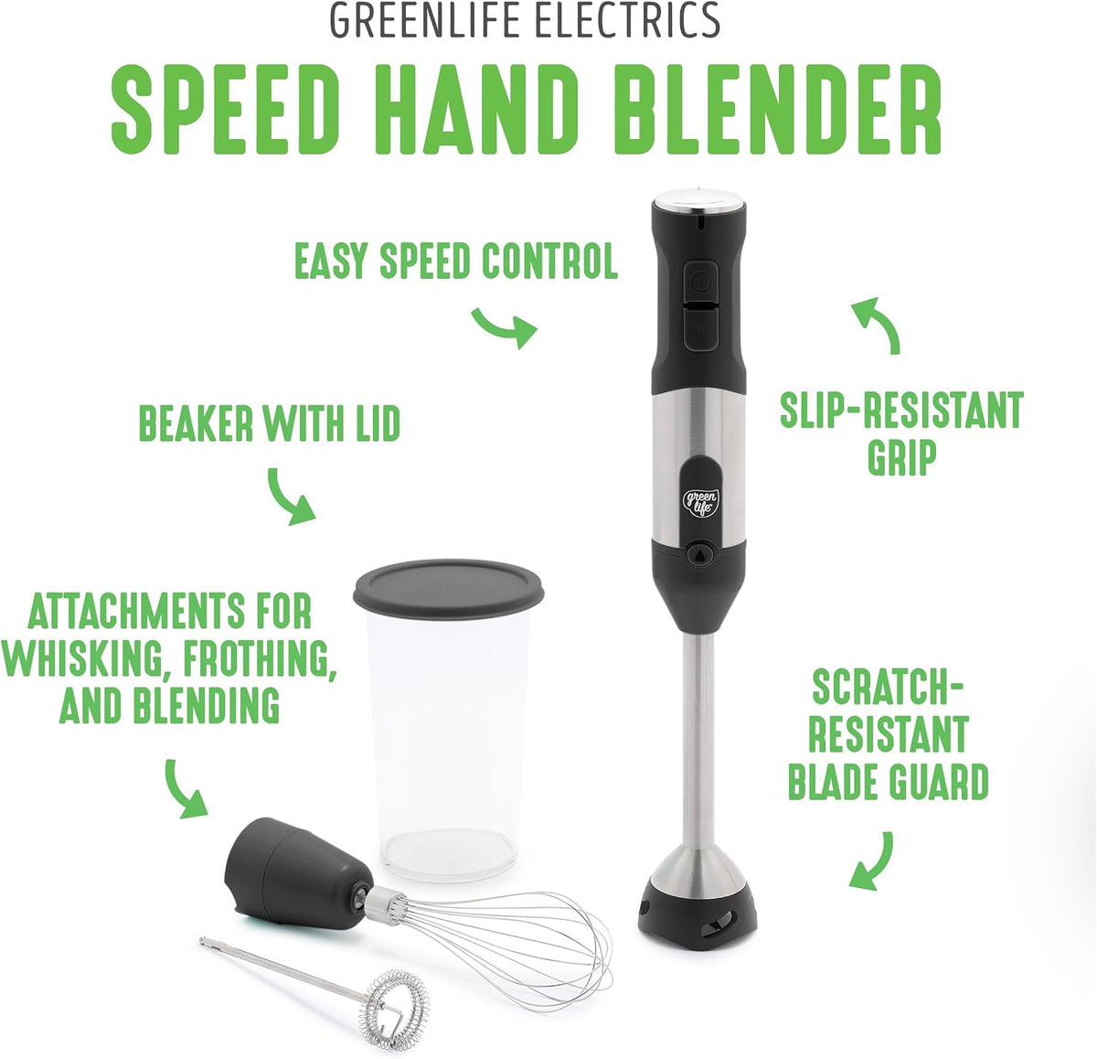 500-Watt Immersion Electric Handheld Stick Blender with Stainless Steel Blades, Whisk, Frother, Measuring Cup and Lid, Soups, Puree, Cake, Multi-Speed Control, Portable, Turquoise