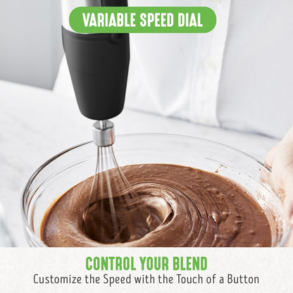 500-Watt Immersion Electric Handheld Stick Blender with Stainless Steel Blades, Whisk, Frother, Measuring Cup and Lid, Soups, Puree, Cake, Multi-Speed Control, Portable, Turquoise