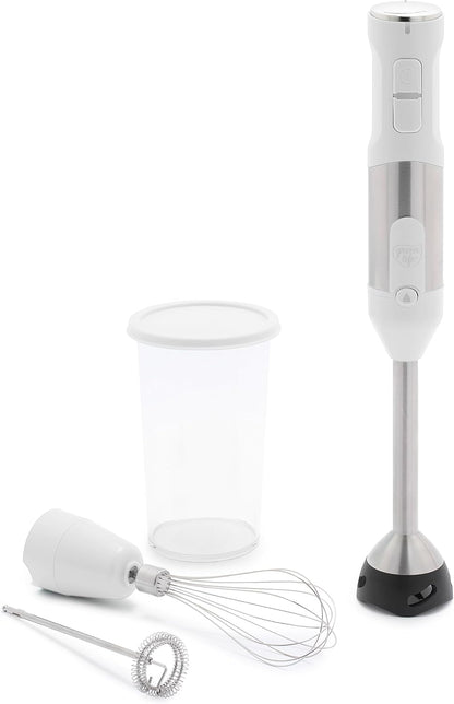 500-Watt Immersion Electric Handheld Stick Blender with Stainless Steel Blades, Whisk, Frother, Measuring Cup and Lid, Soups, Puree, Cake, Multi-Speed Control, Portable, Turquoise