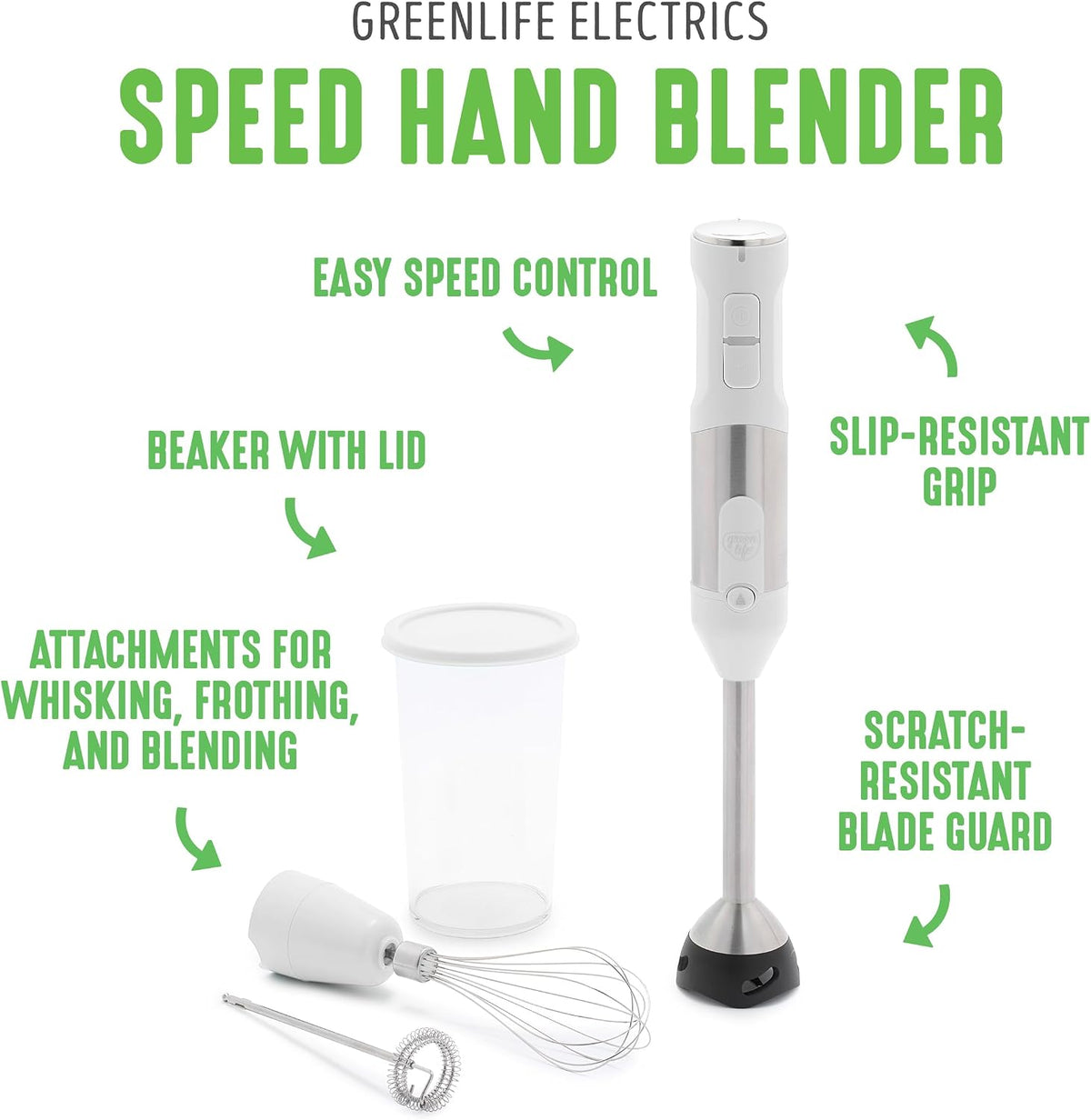 500-Watt Immersion Electric Handheld Stick Blender with Stainless Steel Blades, Whisk, Frother, Measuring Cup and Lid, Soups, Puree, Cake, Multi-Speed Control, Portable, Turquoise