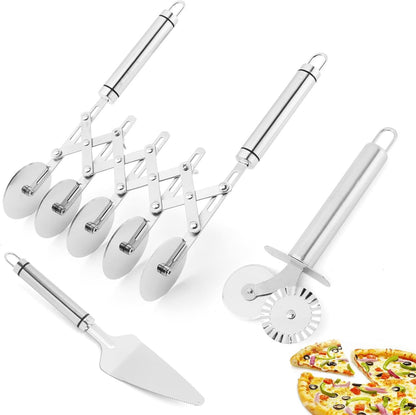5 Wheel Pastry Cutter, Expandable Stainless Steel Dough Cutter Wheel with Handle, Baking Roller Cookie Dough Divider, Multi-Round Pastry Knife, Pizza Cutter Roller and Pie Server