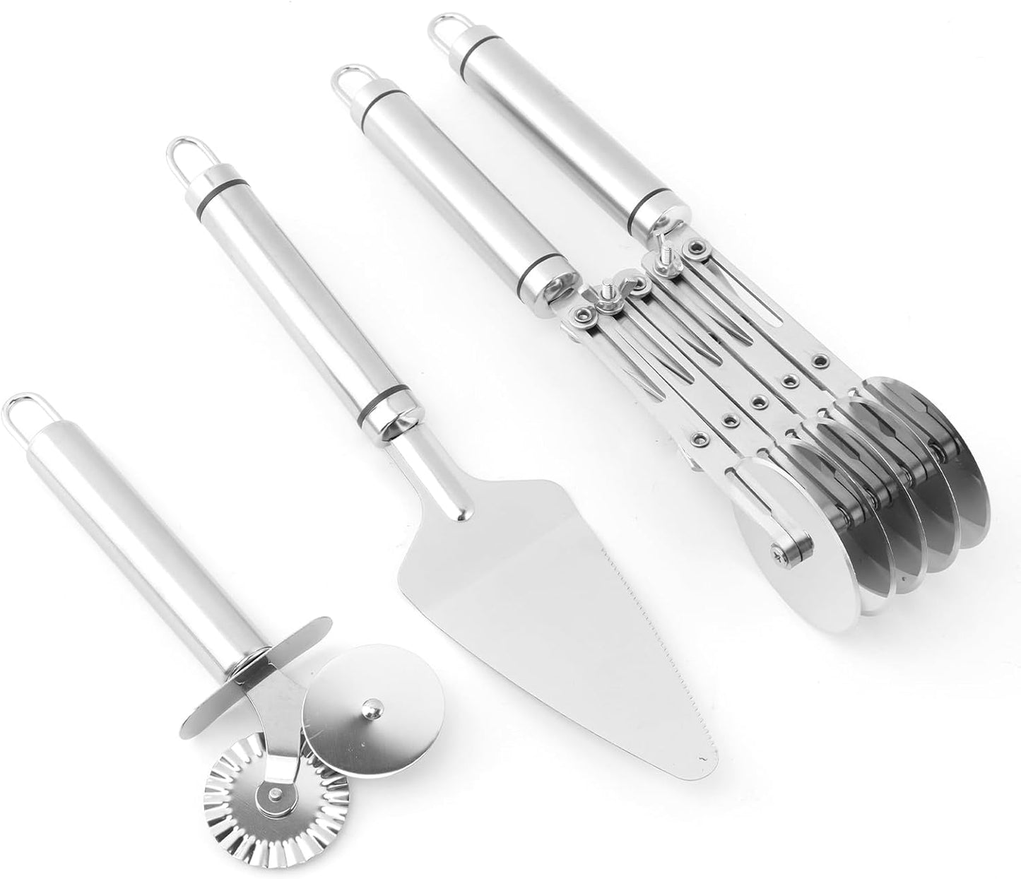5 Wheel Pastry Cutter, Expandable Stainless Steel Dough Cutter Wheel with Handle, Baking Roller Cookie Dough Divider, Multi-Round Pastry Knife, Pizza Cutter Roller and Pie Server