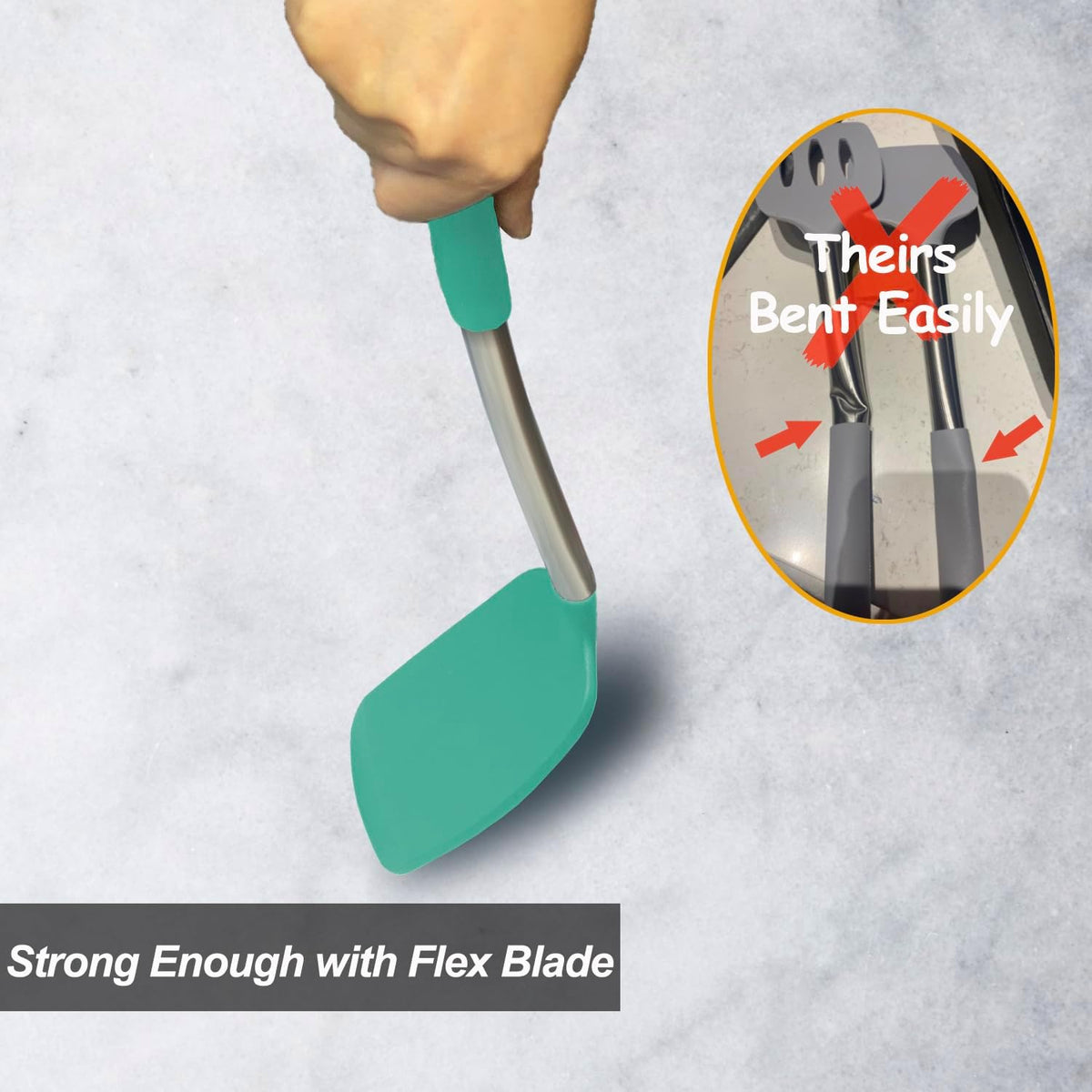 2 Pack Spatulas, Solid & Slotted Silicone Spatula Set, Stainless Steel Handle Coated with Silicone, Non Stick Turners, Heat Resistant Rubber Spatulas for Fish, Eggs, Pancakes, WOK, Black