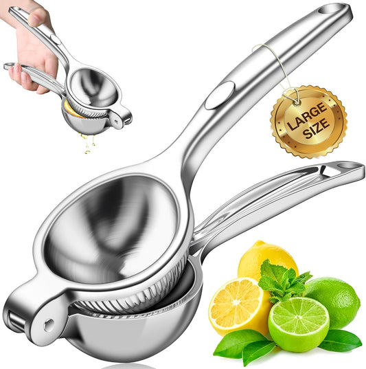 Lemon Squeezer - Heavy-Duty, Rust-Resistant Metal Manual Citrus Juicer for Lemon & Lime, Effortless Press - Silver