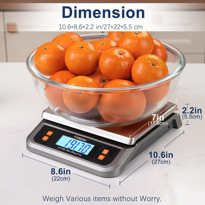 88lb Commercial Digital Kitchen Scale 40kg/1g, with 6 Units Conversion, Stainless Steel, LCD Display, AA Battery or Plug-in Use for Baking, Bread, Cooking, Meat LC200 Grey
