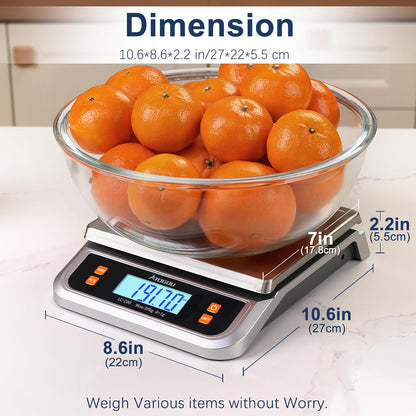88lb Commercial Digital Kitchen Scale 40kg/1g, with 6 Units Conversion, Stainless Steel, LCD Display, AA Battery or Plug-in Use for Baking, Bread, Cooking, Meat LC200 Grey